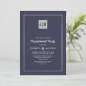 Elegant Navy Blue | Silver Engagement Party Kaart (Staand voorkant)