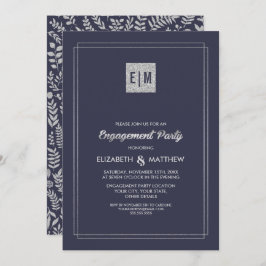 Elegant Navy Blue | Silver Engagement Party Kaart