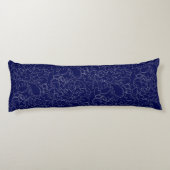 Elegant Navy Blue Silver Floral Pattern Lichaamskussen (Achterkant)