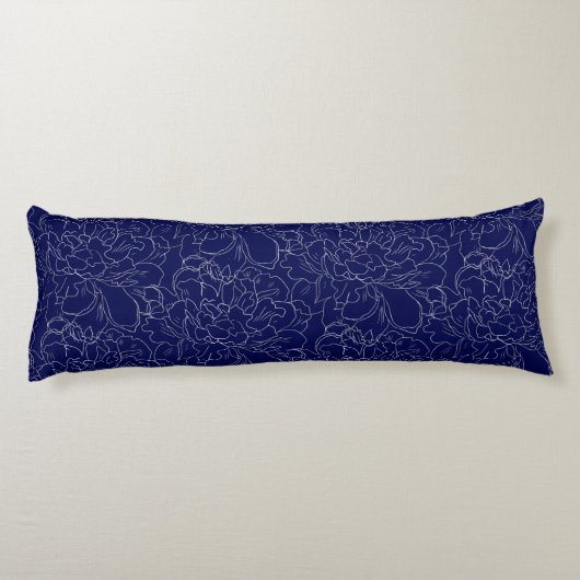 Elegant Navy Blue Silver Floral Pattern Lichaamskussen (Achterkant)