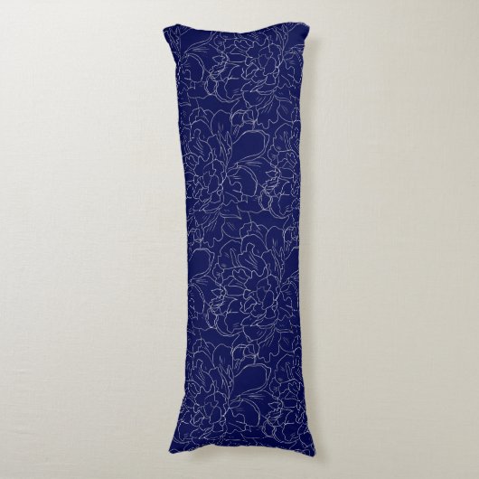 Elegant Navy Blue Silver Floral Pattern Lichaamskussen (Voorkant Verticaal)