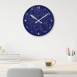 Elegant Navy Blue Silver Floral Ronde Klok