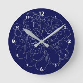 Elegant Navy Blue Silver Floral Ronde Klok (Voorkant)