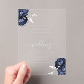 Elegant Navy Blue Silver Floral Wedding Acryl Uitnodigingen (Insitu (Draagbaar))
