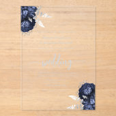 Elegant Navy Blue Silver Floral Wedding Acryl Uitnodigingen (Voorkant)