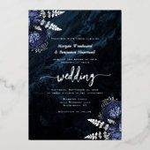 Elegant Navy Blue Silver Floral Wedding Folie Uitnodiging (Voorkant)