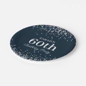 Elegant Navy Blue Silver Glitter 60th Birthday Papieren Bordje (Gekanteld)