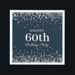Elegant Navy Blue Silver Glitter 60th Birthday Servet<br><div class="desc">Elegant marvy blue met zilveren glitter 60ste verjaardagsfeestje papier servetten,  gepersonaliseerd met een naam en leeftijd. De tekst is volledig klantgericht,  zodat ontwerp deze partijservetten voor om het even welke leeftijd. Neem contact met ons op voor hulp bij aanpassingen of overeenkomende producten.</div>