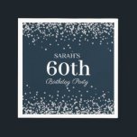 Elegant Navy Blue Silver Glitter 60th Birthday Servet<br><div class="desc">Elegant marvy blue met zilveren glitter 60ste verjaardagsfeestje papier servetten,  gepersonaliseerd met een naam en leeftijd. De tekst is volledig klantgericht,  zodat ontwerp deze partijservetten voor om het even welke leeftijd. Neem contact met ons op voor hulp bij aanpassingen of overeenkomende producten.</div>