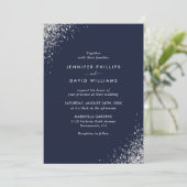 Elegant Navy Blue Silver Glitter Confetti Wedding Kaart (Staand voorkant)