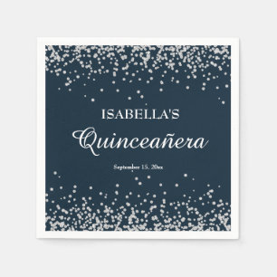 Elegant Navy Blue Silver Glitter Quinceanera Servet