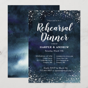 Elegant Navy Blue Silver Glitter repetitie diner Kaart