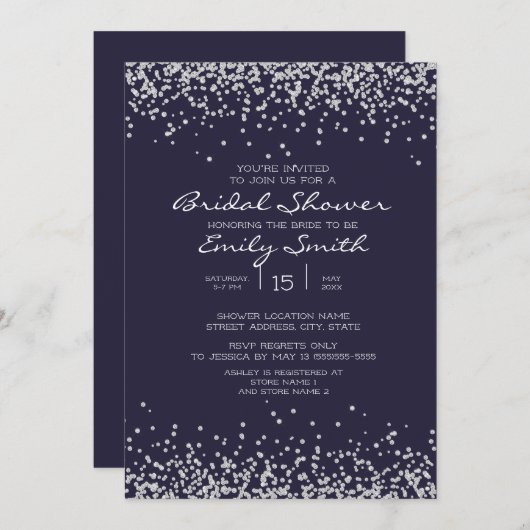 Elegant Navy Blue Silver Glitter Vrijgezellenfeest Kaart (Voorkant / Achterkant)