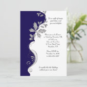 Elegant Navy Blue Silver Holly Kerstfeest Kaart (Staand voorkant)