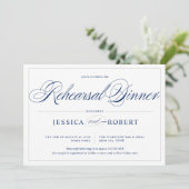 Elegant Navy Blue Silver Lines Rehearsal Dinner Kaart (Staand voorkant)