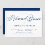 Elegant Navy Blue Silver Lines Rehearsal Dinner Kaart<br><div class="desc">Grijze zilveren grens met elegante kalligrafie,  'repetitief diner'. Neem contact met mij op voor andere gebeurtenistatistieken en ik zal er een voor jullie posten</div>