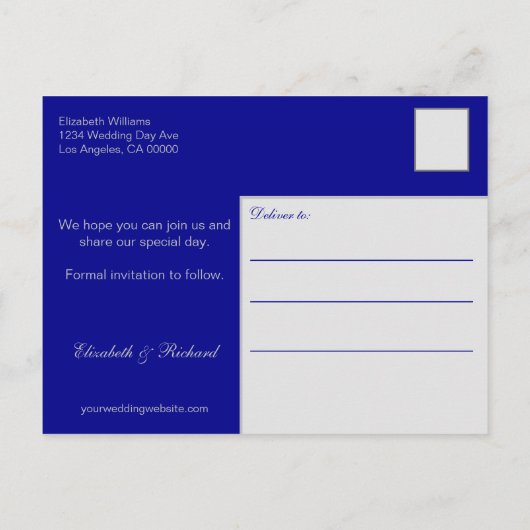 Elegant Navy Blue Silver Save the Date Wedding Aankondigingskaart (Achterkant)
