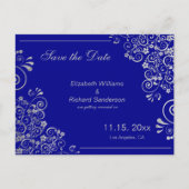 Elegant Navy Blue Silver Save the Date Wedding Aankondigingskaart (Voorkant)