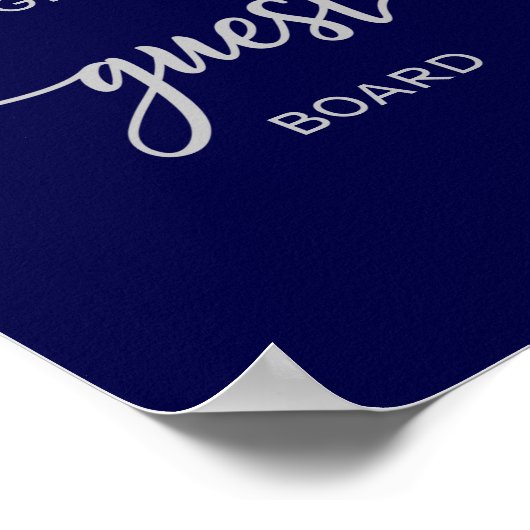 Elegant Navy Blue Silver Wedding Guest Sign Poster (Hoek)