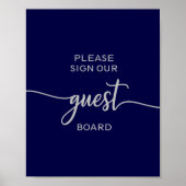 Elegant Navy Blue Silver Wedding Guest Sign Poster (Voorkant)