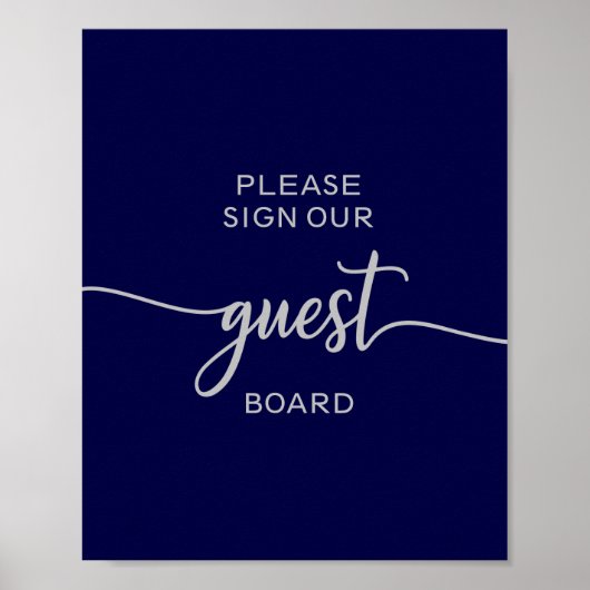Elegant Navy Blue Silver Wedding Guest Sign Poster (Voorkant)