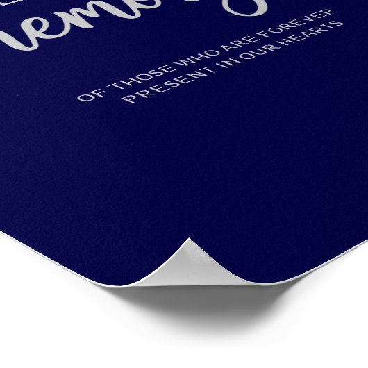 Elegant Navy Blue Silver Wedding Memorial Sign Poster (Hoek)