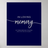Elegant Navy Blue Silver Wedding Memorial Sign Poster (Voorkant)