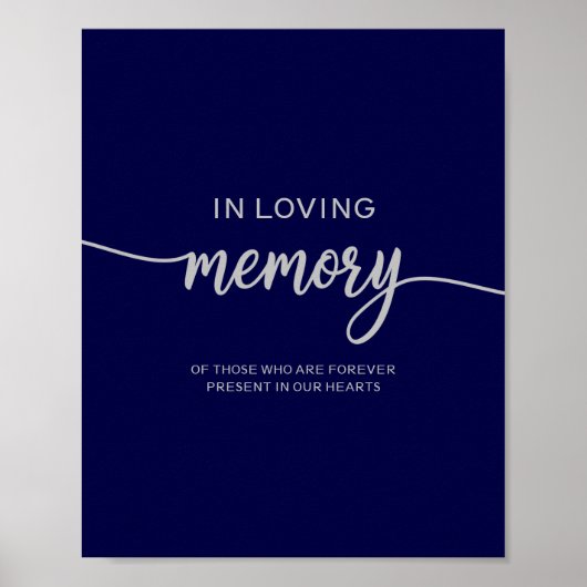 Elegant Navy Blue Silver Wedding Memorial Sign Poster (Voorkant)