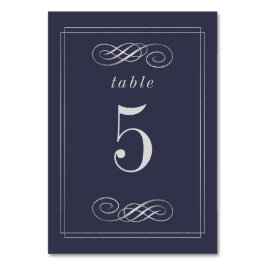 Elegant Navy Blue Silver Wedding Table Numbers Kaart