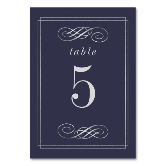 Elegant Navy Blue Silver Wedding Table Numbers Kaart (Voorkant)