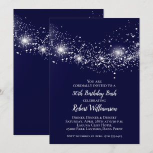 Elegant Navy Blue Sky en Stars Birthday Kaart