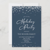 Elegant Navy Blue Snowflake Winter Holiday Party Kaart (Voorkant)