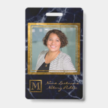 Elegant Navy Blue Square Gold Monogram Notary