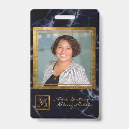 Elegant Navy Blue Square Gold Monogram Notary Badge