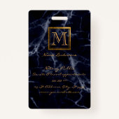 Elegant Navy Blue Square Gold Monogram Notary Badge (Achterkant)