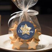 Elegant Navy Blue Star Vrolijk Kerstfeest Ronde Sticker