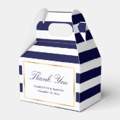 Elegant Navy Blue Stripes Weddenschap Hartelijk da Bedankdoosjes (Achterkant)