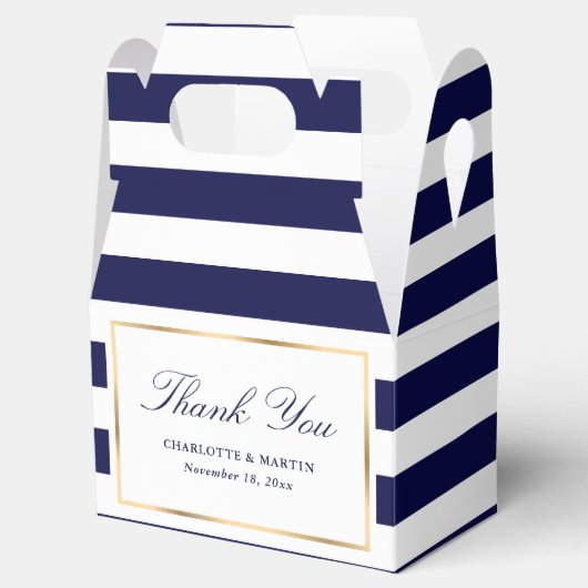 Elegant Navy Blue Stripes Weddenschap Hartelijk da Bedankdoosjes (Geopend)