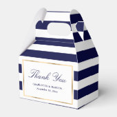 Elegant Navy Blue Stripes Weddenschap Hartelijk da Bedankdoosjes (Voorkant Zijde)