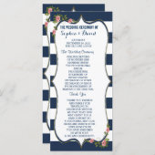 Elegant Navy Blue Stripes Wedding Ceremony Program Programmakaart (Voorkant / Achterkant)
