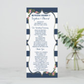 Elegant Navy Blue Stripes Wedding Ceremony Program Programmakaart (Staand voorkant)