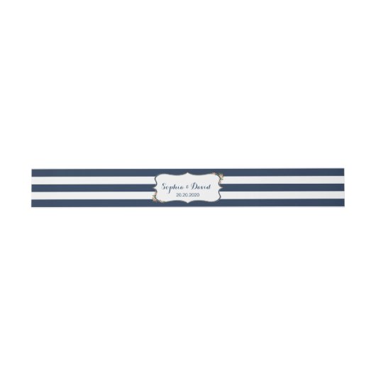 Elegant Navy Blue Stripes Wedding Custom Uitnodigingen Wikkel (Vlak)