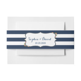 Elegant Navy Blue Stripes Wedding Custom Uitnodigingen Wikkel