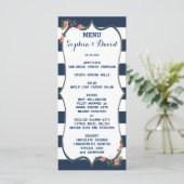 Elegant Navy Blue Stripes Wedding Menu Custom (Staand voorkant)