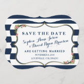 Elegant Navy Blue Stripes Wedding Save the Date (Voorkant / Achterkant)
