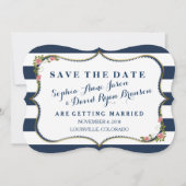 Elegant Navy Blue Stripes Wedding Save the Date (Voorkant)
