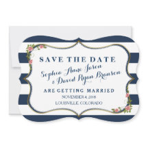 Elegant Navy Blue Stripes Wedding Save the Date