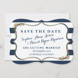 Elegant Navy Blue Stripes Wedding Save the Date