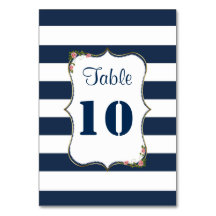 Elegant Navy Blue Stripes Wedding Table Numbers