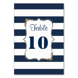 Elegant Navy Blue Stripes Wedding Table Numbers Kaart